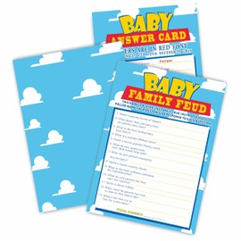 Baby Shower Family Feud Game, 5 X 7 Inches Sky & Clouds Theme Double Sided Fill-in Game Cards for Boys Or Girls, Gender Neutral, 30 Cards & 1 Answer Card, Party Favor & Supplies-D05