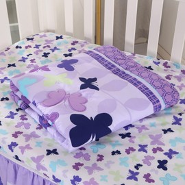 Wowelife Butterfly Crib Bedding Set for Girls 3 Piece Baby Girl Bedding Sets Purple Nursery Bedding Sets Breathable and Soft Include Crib Quilted Comforter,Crib Skirt and Crib Sheet, Purple