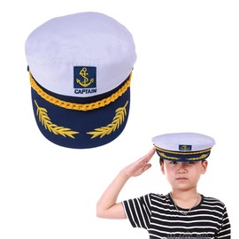 Welecom Sailor Captain Hat Embroidery Boat Ship Sailor Hats Adjustable Navy Hats for Children White 1 Pcs