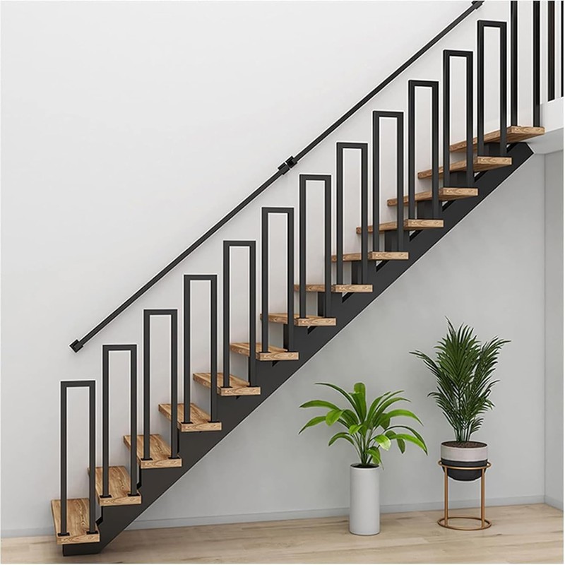 U Shaped Stair Railing Indoor, Black Metal Railings Outdoor, Hand
