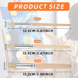 6Pcs Light Brown Natural Wood Stencil Brushes, 3 Sizes Multi-Size Wooden Stencil Brush Set for Acrylic Oil Watercolor Painting, DIY Crafts Card Making & Wall Art Projects