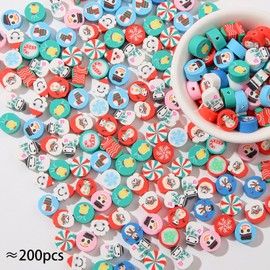 BERMRO 200pcs Christmas Polymer Clay Beads Xmas Snowman Heishi Spacer Beads Supplies for DIY Bracelet Earring Necklace for Jewelry Making Bracelets Bulk(Snowman)