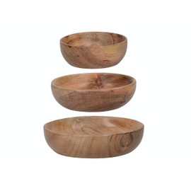 Artesà Wooden Salad Serving Bowls, Food Serving Dishes, Acacia Wood Appetiser Plates, 12.4cm (5"), 10.2cm (4"), and 8cm (3"), Set of 3