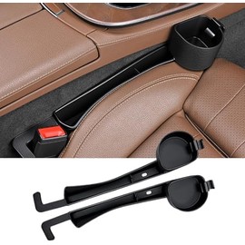 Car Seat Gap Filler Organizer 2 Pack, Storage Slot and Hook for Phone Keys Cards, Universal Interior Accessory for Cars SUVs and Trucks