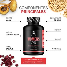 Womens Zen Cápsulas Ingredientes Naturales Maca Isoflavonas Ñame Salvaje Arándano Raíz Cohosh Negro Calcio Biotina Life