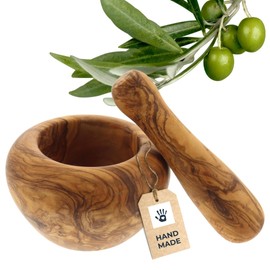 HOFMEISTER® Olive Wood Mortar - High-Quality Kitchen Utensils & Gift Idea - Stylish Mortar with Pestle for Herbs and Spices, Diameter 10 cm
