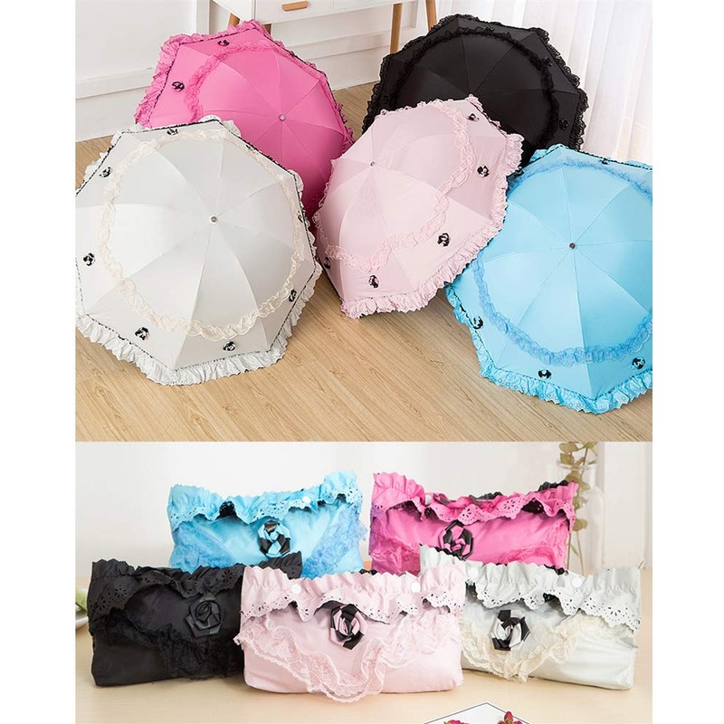 Honeystore Princess Lace Ultraviolet-Proof Folding Umbrella Anti-uv Dome Parasol Fuchsia