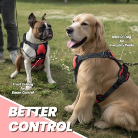 VIVAGLORY Easefit No Pull Dog Harness with Handle & Front Clip, No Pull & Heavy Duty for Puppy Pet, Dog Harness for Training & Walking, XS, Red