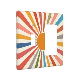 Thsanju Abstract Colorful Sun Retro Geometric Sunrise 2 Gang Single Toggle Rocker Combination Boho Light Switch Covers Decorative Wall Plate Cover Electrical Faceplate Switchplate for Bathroom