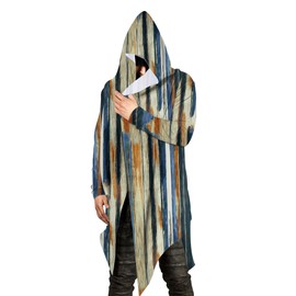 Poriff Mens Long Hooded Cardigan Long Sleeve Thin Cardigans Ruffle Shawl Collar Lightweight Drape Cape Overcoat Pockets XXL