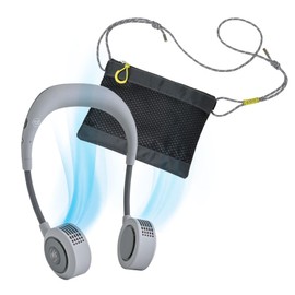 DFYS213GY-BAG WFan Hands-Free Neck Fan Double Fan Yoga Scirocco & Sacoche Set, Gray, Spice of Life, Silent, 5 Levels of Airflow, 650 Minutes of Continuous Use, Neck Fit, Nickel, Mask Fan, Heatstroke