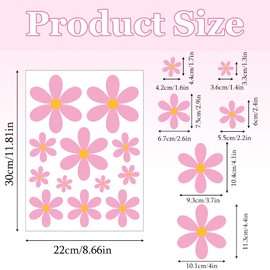 6 Sheets Flower Wall Stickers Multi-Size Daisy Wall Decals Waterproof Daisy Stickers Peel and Stick Wall Art Stickers for Kids Girls Nursery Playroom Bedroom Living Room