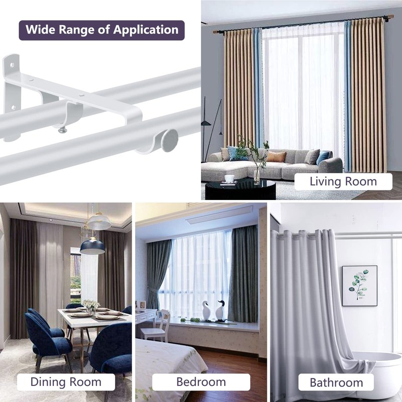 Double Curtain Rod Bracket, Heavy Duty Curtain Rod Holders, White