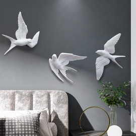 YARNOW Bird Figurine 3Pcs Resin Sparrows Swallows Dove White Decor for Bathroom Livingroom Garden Wall