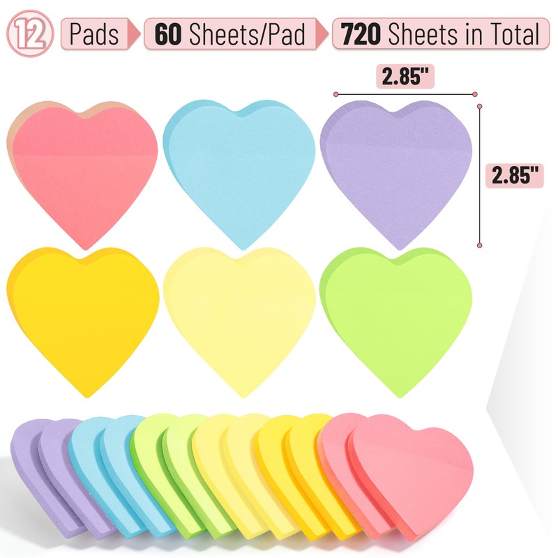 Mr. Pen- Heart Sticky Notes, 2.85"x2.85", 12 Pads, 720 Sheets,