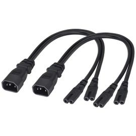 AAOTOKK (2 pack) IEC320 C14 to Dual C7 Y Splitter Power AC Adapter Cable,10A 125V IEC 3Pole Male to 2x2Pole Female Figure 8 Plug,IEC C7 to C14 Polarized Converter for LED TV etc(0.3m/1ft)(C14 to 2xC7)