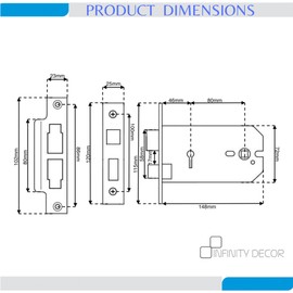 Infinity Decor Heavy Duty Antique Brass150mm 3 Lever Iron Horizontal Mortice Sash Lock with Key Latch Lock Set Shed Gate Door Replaces Union 2077 
