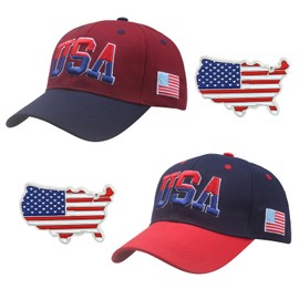 2 Pieces USA Baseball Cap Patriotic Souvenirs Hat, July 4th Cap with US Lapel Pins Set for Men Women (US, Alpha, Large, Set 2)