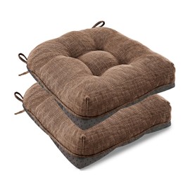 Mollydot Chair Cushions for Dining Chairs Set of 2, Kitchen Chair Cushion with Ties and Non Slip Backing, Tufted Shredded Memory Foam Chair Pads, Indoor/Outdoor Seat Cushions, 16" x 16", Brown