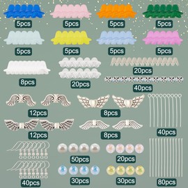 SUNNYCLUE 1 Box DIY 10 Pairs Christmas Earring Making Kit Angel Wings Charms Angel Charm Winter Holiday Xmas Charms Flower Bead Wing Spacer Beads for Jewellery Making Kits Adults Women Gifts Supplies