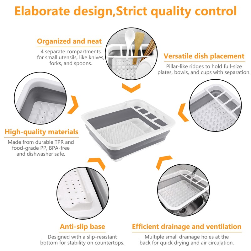 Goderewild Collapsible Dish Rack with Drainboard for Drying Dishes -
