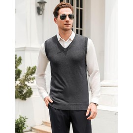 iClosam Men's Sleeveless Pullover Casual V-Neck Sweater Vest Men Lightweight Knitwear for All Seasons Dark Grey