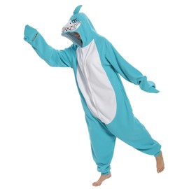 Focupaja Adult Shark Onesie Pajamas Animal Cosplay Costumes Cartoon Sleepwear One piece Homewear Women Men(Blue-S)
