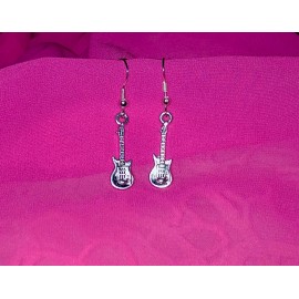 Unbranded Petite Guitar or Bass Earrings Dangle Drop Style Silver Fish Hook Rock Jewelry