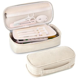 JAESITETER Big Capacity Pencil case,Soft Corduroy Pencil Bag,Cute Pen Case with Handle,Multi-Functional Compartments, Wide Opening Pen Pouch Organizer for Teen Girls Wome