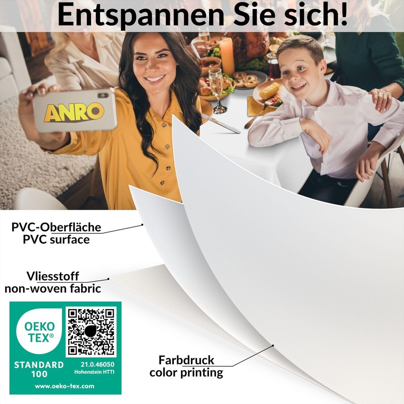 ANRO Oilcloth Tablecloth, Washable, Oilcloth, Garden Tablecloth, Outdoor, Indoor, Oval,