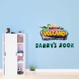 Volcano Wall Decorating Ideas Cute Cartoon Tyrannosaurus Dinosaur Joyful Cartoon Cartoon Animals Multi-Color Child's Bedroom Holiday Gift - Size: 10(W) x 6 (H)