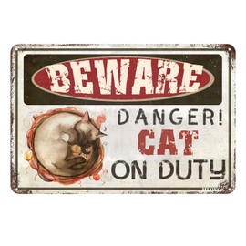 MLOVOS Metal Sign Beware of Cat Warning The Cat Signs for Yard Fence Garage Cave Home Wall Funny Decor Retro Tin Sign 8x12 Inches