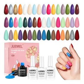 24 Geles Esmalte Para Uñas Gama De Uv Semipermanente Juemel, Con 3 Piezas Capa Base de y Capa Superior Mate y Brillante, Uñas de Gel Multicolor de... 