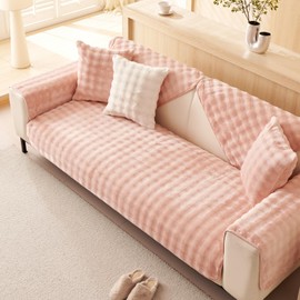 tianxinbaobei Velvet Couch Cover,Faux Fur Sofa Cover,Non-Slip Plush Couch Cover Furniture Protector (Pink,90x90CM/36 x36/Armchair Sofa Cover)