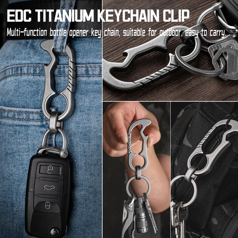 TISUR Titanium Carabiner Keychain Clip, Quick Release Key chain, Bottle