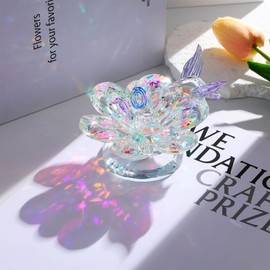 Crystal Flower with Purple Hummingbird Figurine Collectible Gifts for Women, Glass Floral Gifts for Friends for Birthday Valentine's Anniversary Home Wedding Party