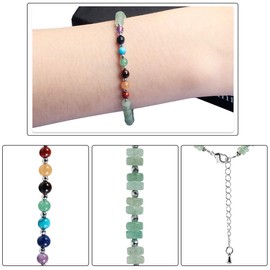 mookaitedecor 7 Chakra Healing Crystal Stone Bracelet for Women Men, Colourful Green Aventurine Crystal Flat Beads Bracelet Semi Precious Gemstone Stone Jewellery Adjustable Yoga Reiki Link Bangle
