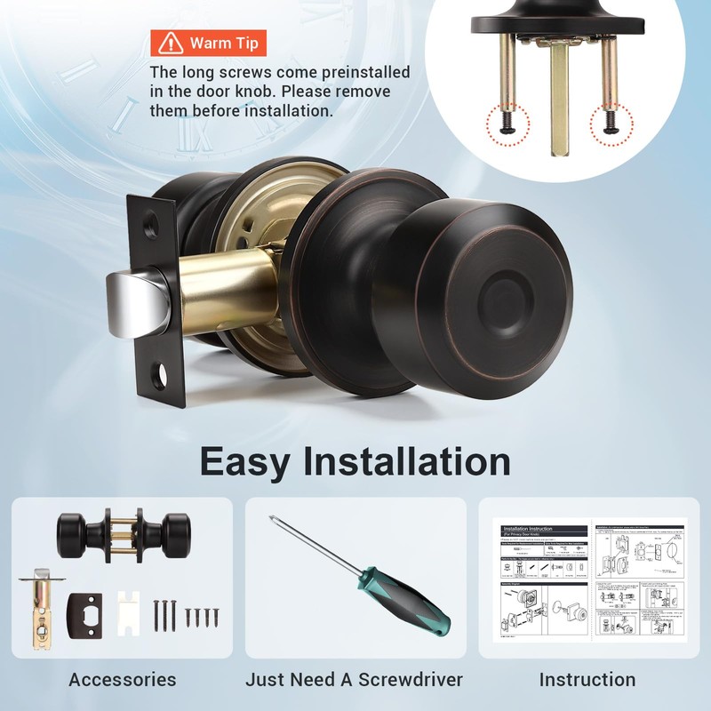 KNOBWELL Oil Rubbed Bronze Passage Door Knob, Non-Locking Interior Closet