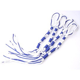 Holy Land Market Tzitzits Set of 4 - Royal Blue Cotton Tassels, Handmade Durable Strands, Zitzits Set of Four White with Blue Thread