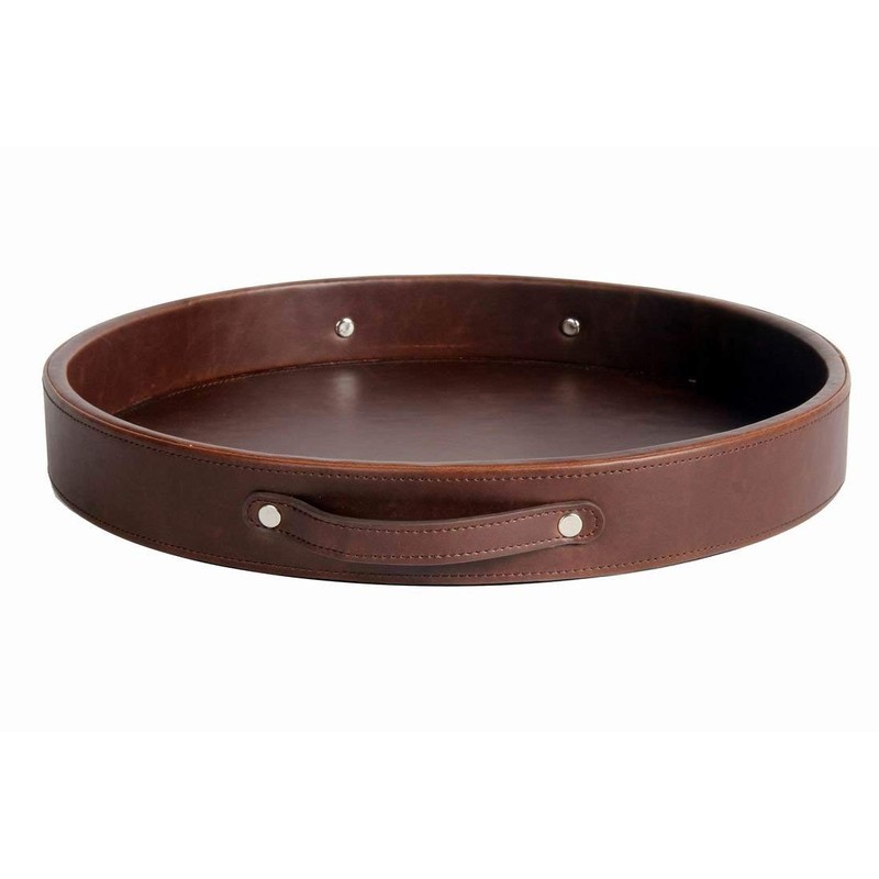 HofferRuffer Top Nocth PU Leather Round Serving Tray, Decorative Serving