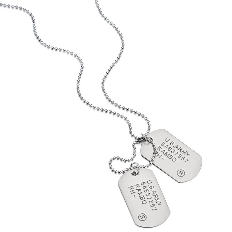 COOLSTEELANDBEYOND Satin Two-Pieces Mens Military Army Dog Tag Pendant Necklace