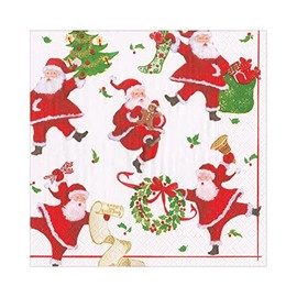 Caspari Dancing Santas Paper Luncheon Napkins - Two Packs of 20