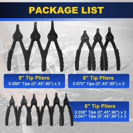 DASBET 14PCS Snap Ring Pliers Set Heavy Duty Retaining Ring Pliers Set with 45°/90° Bent & Straight, Internal & External Circlip Pliers w/Hook & Pick for 0.038in 0.047in 0.070in 0.090in