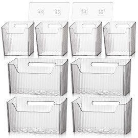SiliFine 8 Pcs Storage Organizer Bins Wall Mounted Organizer Basket Plastic Cabinet Door Organizer Stackable Hanging Baskets for Organizing for Wall Refrigerator Kitchen Bathroom Pantry (Clear,3.94'')