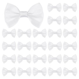 M METERXITY 60-Pack Mini Craft Ribbon Bow 1.5x1 Inch Checkered Fabric Satin Ribbon Bows Boutique for Craft DIY/Treat Bags/Hair Bow Sewing/Wedding/Party/Christmas [White]