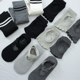 Cross-Band Non-Slip Pilates & Yoga Toe Socks Pilates Full Toe Socks=Dark Gray 2ea