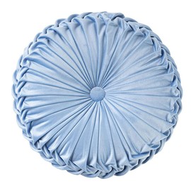 NatureMan Rundes Sofakissen, 34,8 cm, reiner Samt, Heimdekoration, plissiertes rundes Kissen, Kürbiskissen, geeignet für Zuhause, Bett, Auto, Dekoration (hellblau)