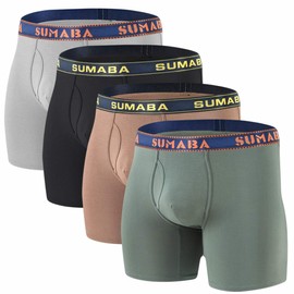 SUMABA Mens Underwear Moisture Wicking Long Leg Bamboo Viscose Boxer Briefs, Underpants for Men (Og/DB/Black/Latte 4-Pack, M)