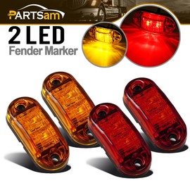 Amber Red 2.5" 2 Diode Oval LED Trailer Truck Clearance Light Side Marker Light 4PCS, Surface Mount Little Boat Marine Led Lights RV Camper Accessories (2 Amber+2 Red)