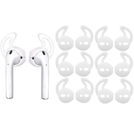 JNSA 6 Pairs Silicone Ear Tips Compatible with Air Pods 1&2,Silicone Soft Anti-Slip Sport Earbud Tips, Anti-Drop Ear Hook Gel Headphones Earphones Accessories Tips (White 6 Pairs)
